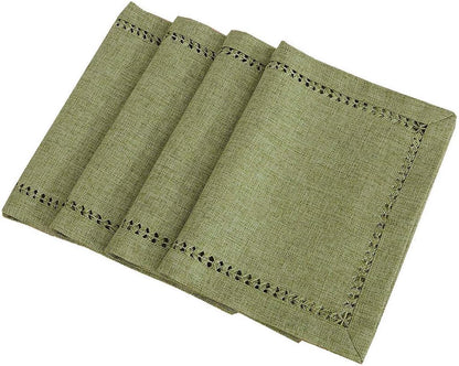 Set of 4 Handcrafted Solid Sage Green Color Dining Table Place-Mats, Double-Hemstitched, Rectangular 12 X 18 Inch