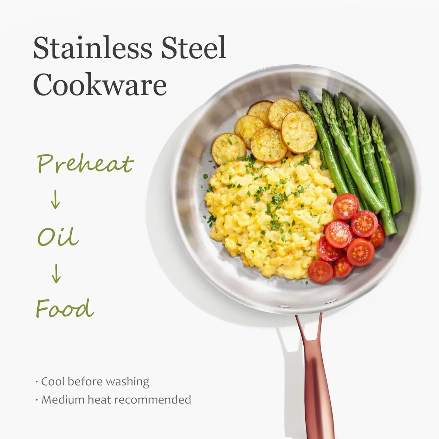 10" Tri-Ply Stainless Steel Deep Frying Pan with Lid, Non-Toxic Saute Pan, Oven Safe, Induction, Ceramic and Gas Cooktops Compatible, Silver