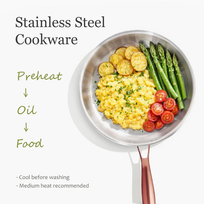 10" Tri-Ply Stainless Steel Deep Frying Pan with Lid, Non-Toxic Saute Pan, Oven Safe, Induction, Ceramic and Gas Cooktops Compatible, Silver