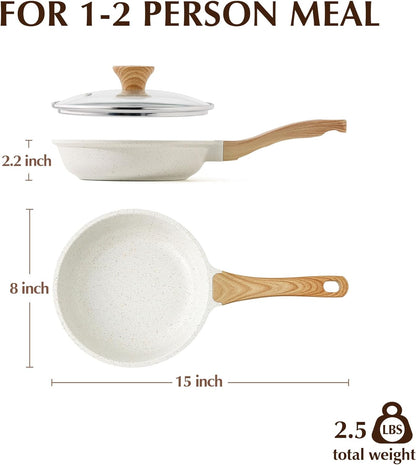 Nonstick Ceramic Frying Pan with Lid 8/9.5/10/11/12.5 Inch Omelet Pan Skillet, Free of Intentionally Added PFAS/PTFE Non-Toxic Chef'S Pan Induction Compatible Pan, Heat Resistant Handle