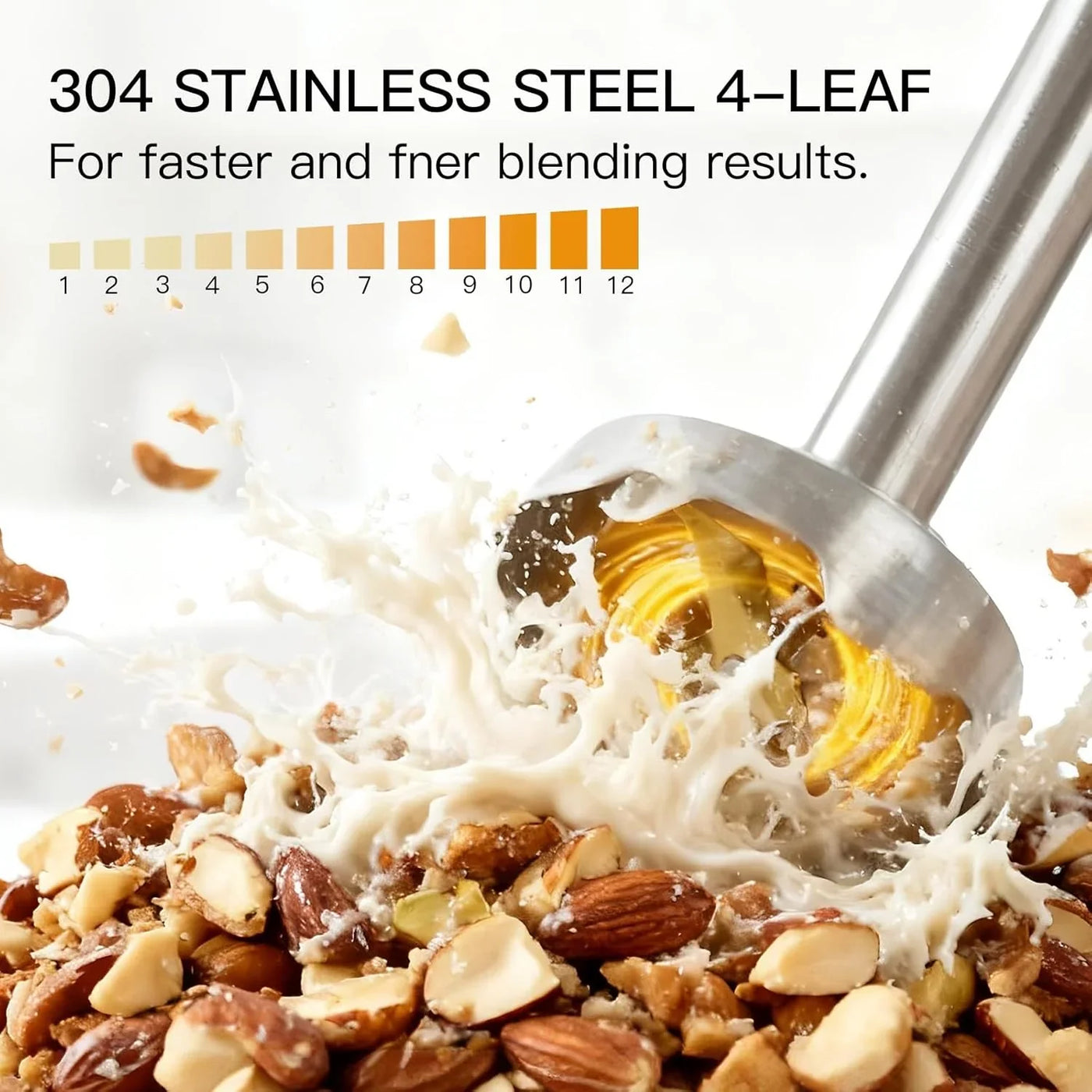 3- In-1 Immersion Hand Blender, Powerful MOTOR & Stainless Steel Stick Blender, 4 Sharp Blades with Whisk, Milk Frother Attachments