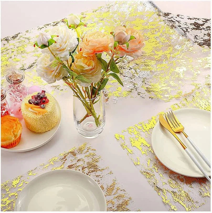 Gold Table Runner 11 Inch X 100 Feet Inches, Glitter Metallic Mesh Gold Runner Roll Table Decorations for Wedding, Baby Shower, Birthday, Christmas