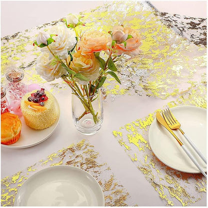 Gold Table Runner 11 Inch X 100 Feet Inches, Glitter Metallic Mesh Gold Runner Roll Table Decorations for Wedding, Baby Shower, Birthday, Christmas