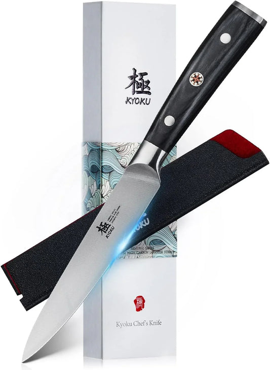 5" Kitchen Utility Knife, Samurai Series Chef Knife with Pakkawood Handle & Mosaic Pin, Japanese Style High Carbon Steel Knife, Full Tang Kitchen Knife for Vegetable Fruit with Sheath and Case
