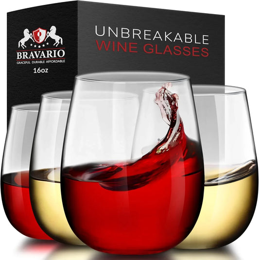 Unbreakable Stemless Plastic Wine Glasses | Reusable | Shatterproof 100% Tritan Plastic | Dishwasher-Safe | Bpa-Free | Awesome for Indoor & Outdoor | 16 Oz, Set of 4