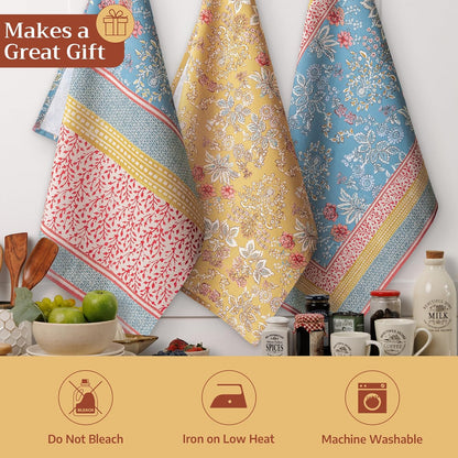 Kitchen Towels Set of 3 100% Cotton 27.50" X 20" Reusable Cloth Tea Dish Towels Absorbent with Hanging Loop for Kitchen Gifts for Mothers Day Spring/Summer (Marquise)