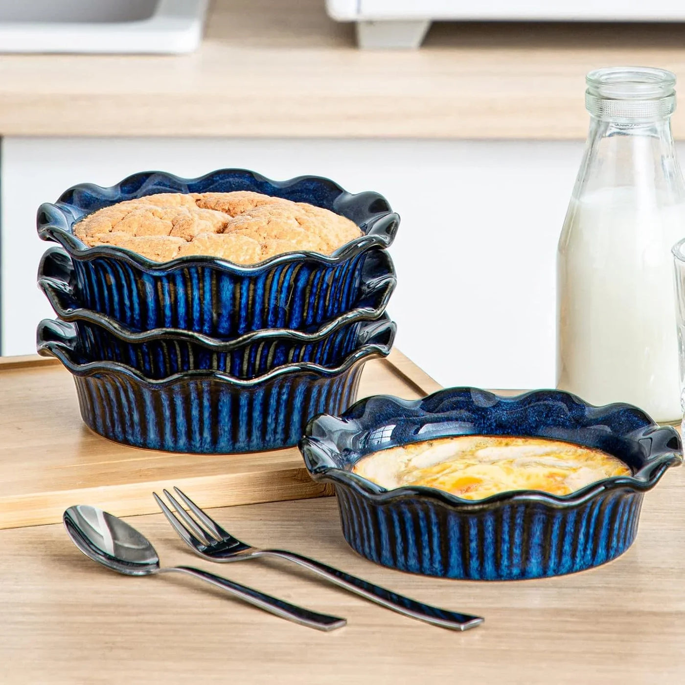 Mini Pie Pans Set of 6, 5.2 Inch Ceramic Deep Dish Pie Plate for Baking Microwave & Oven Safe, Cream Colored