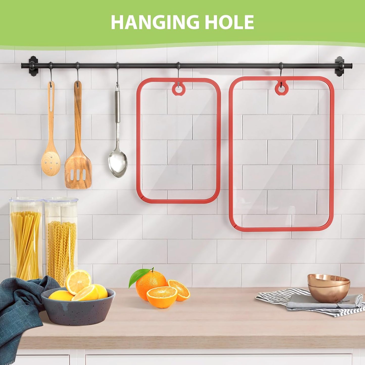 Cutting Board,  Glass Cutting Boards for Kitchen, 2Pcs Chopping Board Set with Non-Slip Edges & Hanging Hole, Dishwasher- Safe Clear Cutting Board for Countertop, Meal Prep & Serving