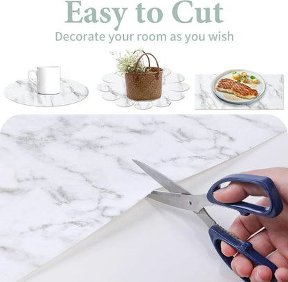 2-Layer Drawer and Shelf Liner for Kitchen Cabinet: 12 in X 20 Ft Non Slip Waterproof Shelf Paper Non Adhesive Refrigerator Liners White Marble Easy Liners for Bathroom with Knife Tape Measure