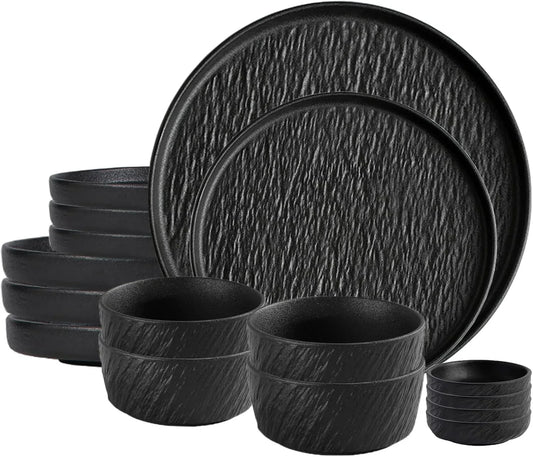 Matte Ceramic Dinnerware Set for 4, 16 Pieces, Kitchen Plates and Bowls Set Porcelain, Dish Set for 4, Dishware Sets Stoneware Dinner Plates Sets Platos De Cocina Vajilla