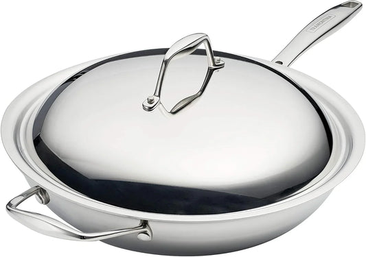 Signature Tri-Ply Clad Stainless Steel 12.5-Inch Wok with Lid, Induction-Ready, Dishwasher-Safe, Nsf-Certified, Made in Brazil
