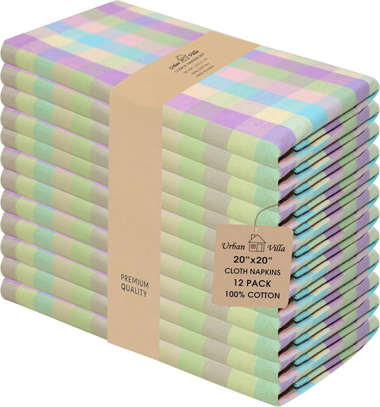 Cloth Napkins Set of 12 20X20 Inches 100% Cotton Napkins Cloth Washable Soft Durable Reusable Absorbent Table Dinner Napkins Cloth for Easter Decorations Restaurant Weddings-Easter Checks