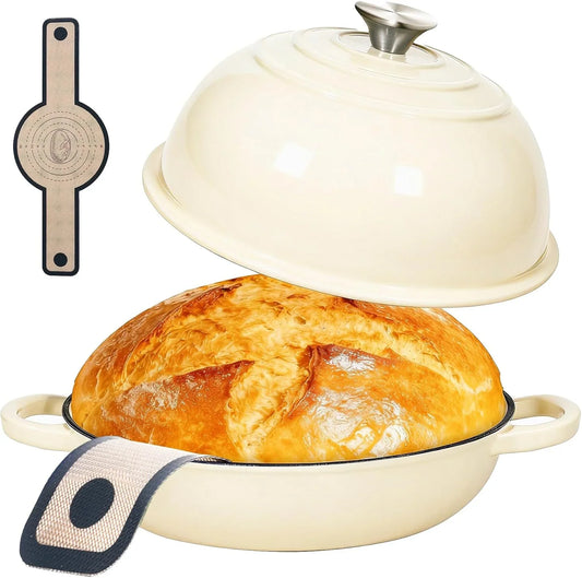 Dutch Oven for Sourdough Bread Baking, 6QT Enameled Cast Iron Dutch Oven Pot with Lid, Non-Stick Sourdough Baking Pan with Bread Dome, round Ceramic Dutch Ovens Pot with Cloche for Homemade