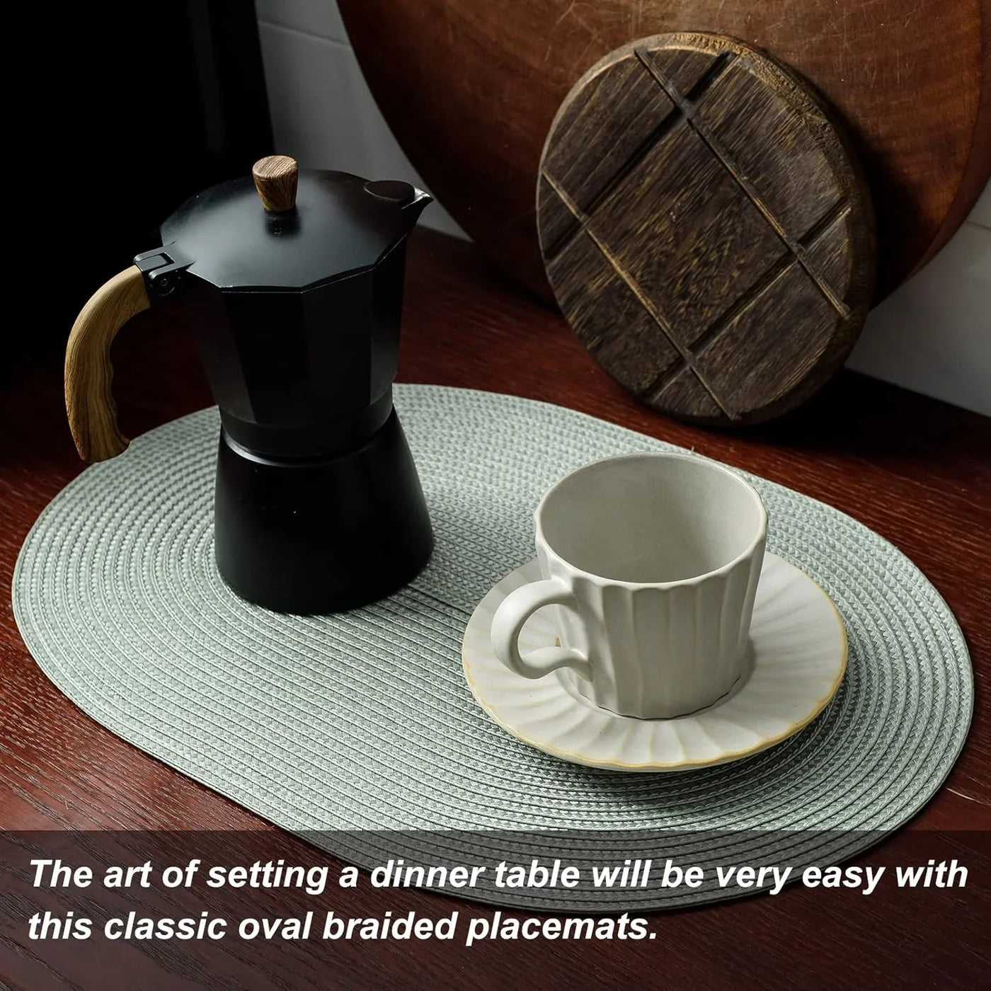 Placemats Set of 6 for Dining Table Washable Woven Non-Slip 18X12 Inches Placemat Heat-Resistant Durable Table Mats for Dining Table Easy to Clean (Sage Green, 6)