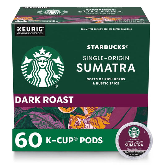 Starbucks K-Cup Coffee Pods, Dark Roast Coffee, Sumatra for Keurig Brewers, 100% Arabica, 6 Boxes (60 Pods Total)