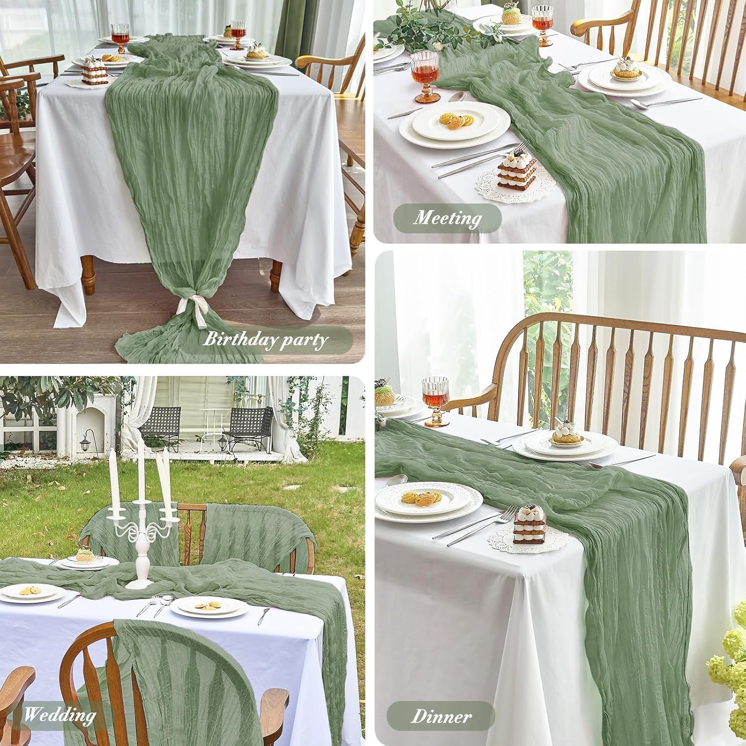 2 Pcs Cheesecloth Table Runner - 10Ft Sage Green Easter Decor Boho Gauze Cheese Cloth Table Runners for Baby Shower Decorations Wedding Party Spring Garden Farmhouse