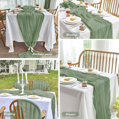 2 Pcs Cheesecloth Table Runner - 10Ft Sage Green Easter Decor Boho Gauze Cheese Cloth Table Runners for Baby Shower Decorations Wedding Party Spring Garden Farmhouse
