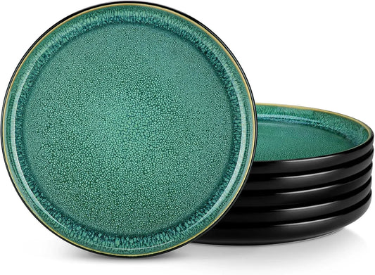 PLAYA Dinner Plates Set of 6, 10.25 Inch - Ceramic & Stoneware Plates, Microwave & Oven Safe, Trendy Green Tableware for Modern Dining, Durable Dishwasher Safe Design