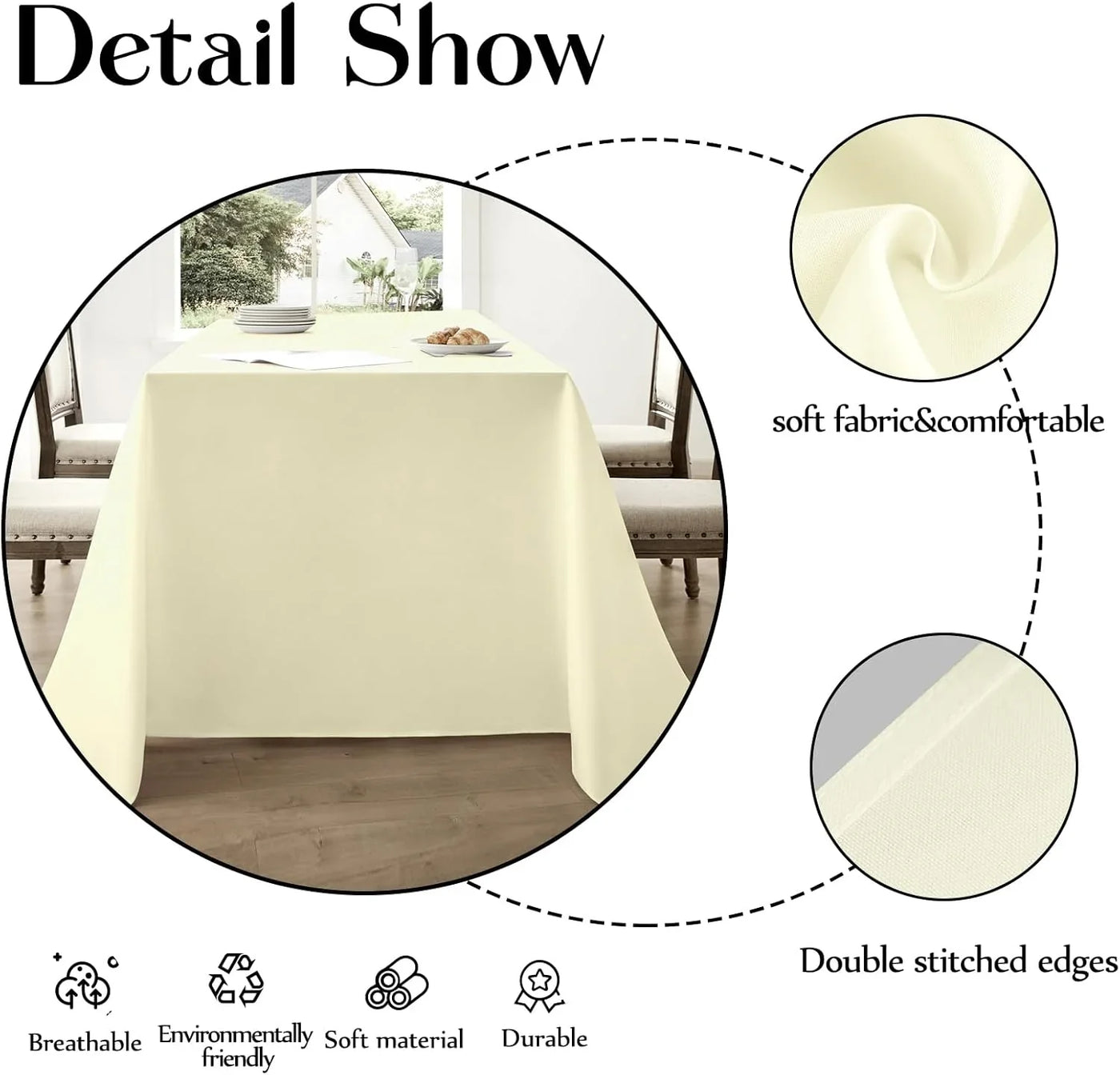 Rectangle Tablecloths 60X120 Inch 6 Pack Ivory Tablecloth for 6Ft Washable Decorative Linen Polyester Table Cloths for 8Ft Dining Table Banquets Buffet Parties and Wedding