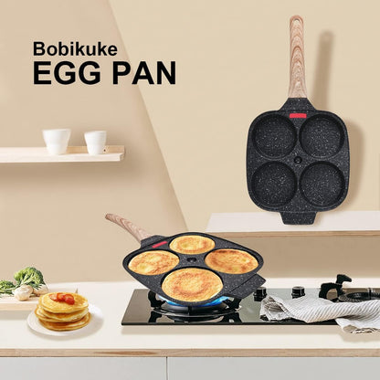 4-Cup Egg Pan Nonstick, Egg Frying Pan with Lid Pancake Pan, Omelet Pan Induction Compatible for Breakfast- Black