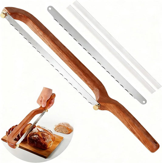 Bread Knife for Homemade Bread Sourdough, Serrated Bread Slicer & Bread Bow Knife with Ergonomic Grip for Easy, Clean & Even Slicing
