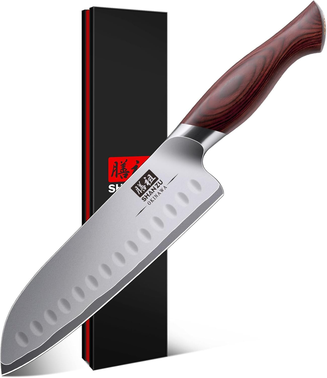 7 Inch Chef Knife, High Carbon Japanese 10Cr15Mov Stainless Steel Santoku Knife, Ultra Sharp Professional Kitchen Cooking Knife with Ergonomic Pakkawood Handle