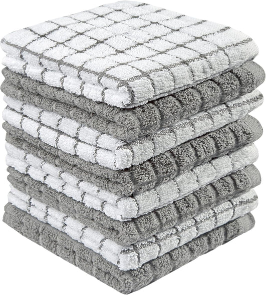 Bumble Dish Cloths (8 Pack) | 12" X 12" | 100% Cotton Kitchen Towels | 405 GSM | Soft, Highly Absorbent & Durable Dish Towels for Kitchen | Gray