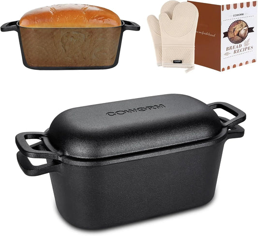 3.6QT Oval Dutch Oven for Bread Baking - Pre-Seasoned Cast Iron Sourdough Bread Pan with Lid