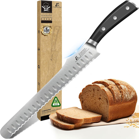 Bread Knife for Homemade Bread, 10.6 Inch Multifunction Serrated Knife, Razor Sharp Slicer, High Carbon German Steel Bread Cutter, Ergonomic Handle Design for Sourdough Turkey Fruit Cutting