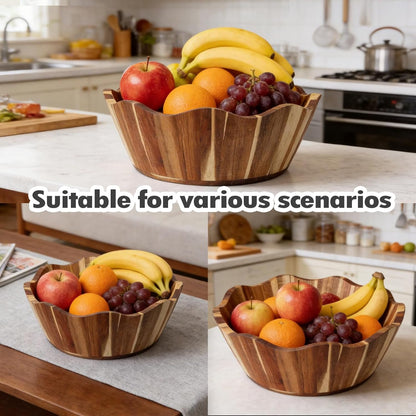 Wooden Fruit Bowl Large Serving Bowl for Kitchen Counter Ideal for Fruit Salad Mixing Snacks Desserts and Bread