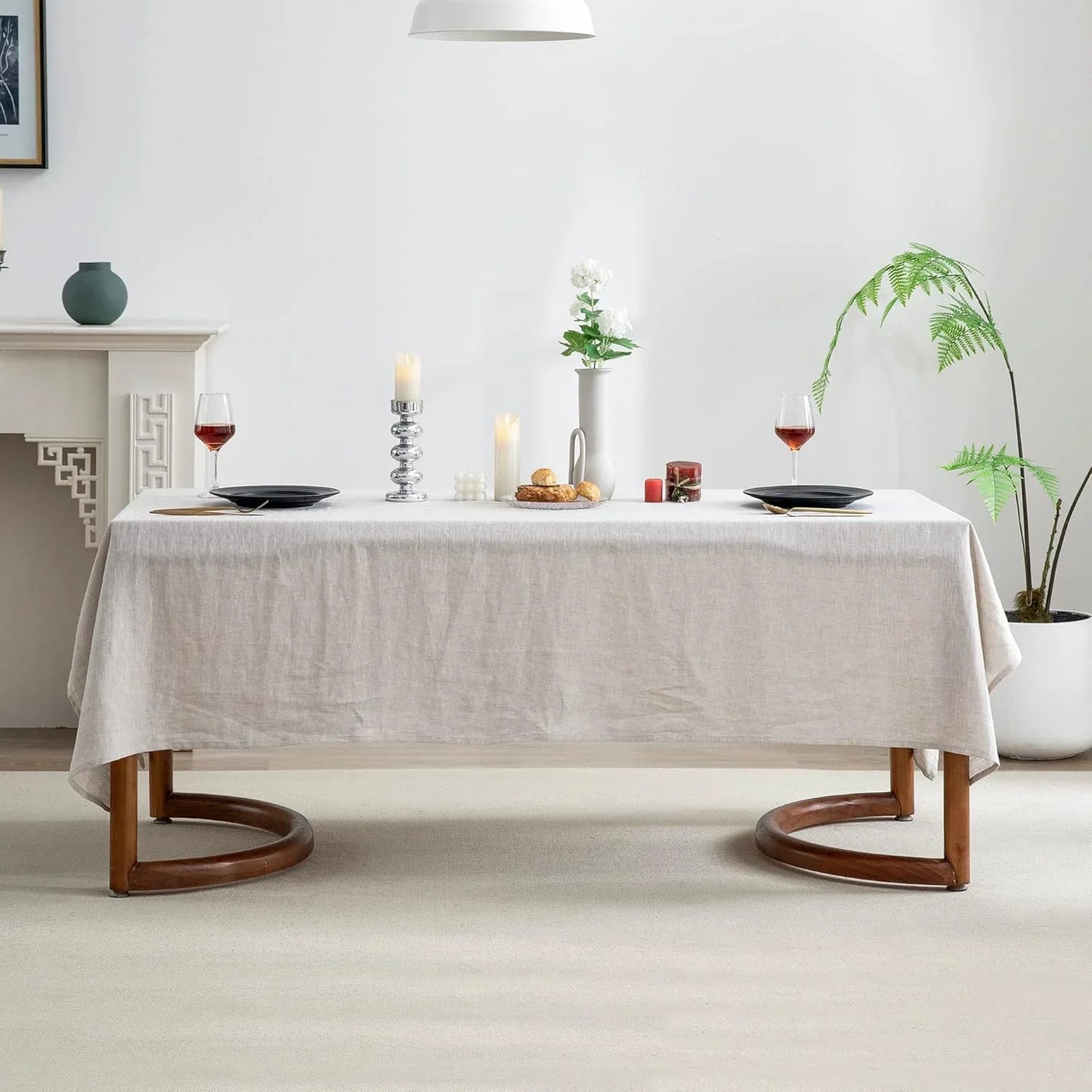 100% Pure Linen Rectangle Tablecloth 84Lx60W Inches for Dining,Weddings and Restaurants,Decorative Halloween,Thanksgiving,Christmas Table Cloth Machine Washable Tablecloths-Natural Linen