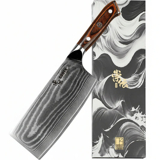 7 Inch Cleaver Knife - VG-10 Damascus Steel Professional Meat Cleaver & Butcher Knife, Razor Sharp Heavy Duty Chopper with Ergonomic Handle, for Chef & Home Kitchen