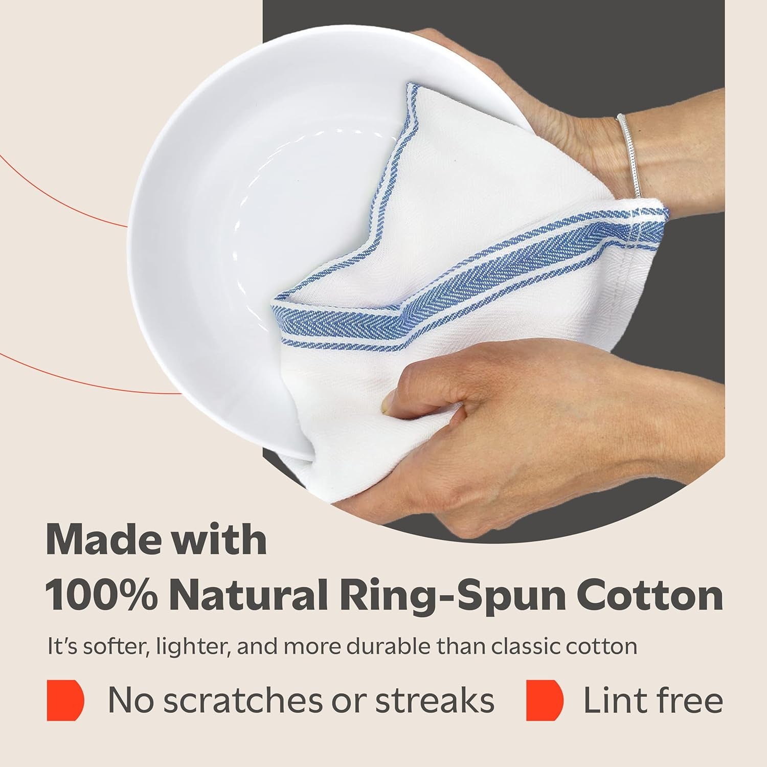 Classic Dish Towels - 15 Pack - 14" by 25" - 100% Cotton Kitchen Towels - Reusable Bulk Cleaning Cloths - Blue Hand Towels - Super Absorbent - Machine Washable