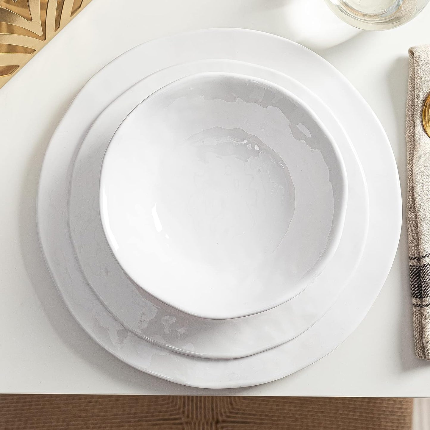 Basic White Melamine Dinnerware Sets, 18 Piece Melamine Dishes Set, Service for 6, Plates and Bowls Sets Great for Indoor and Outdoor Use, Dishwasher Safe…