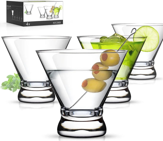 Martini Glasses Set of 4, Stemless Martini Cocktail Glasses for Margarita, Manhattan, Cosmopolitan, Home Bar, Evening Parties, Birthdays, Housewarming Gift, Crystal Clear 8 OZ