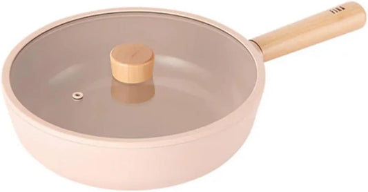 FIKA Kitchen 12-Inch Nonstick Stir Frying Wok with Glass Lid, Healthy Cooking Non Stick Ceramic Coating Skillet with Wood Handle, Induction Compatible Jumbo Multi Pan, Made in Korea (30Cm)