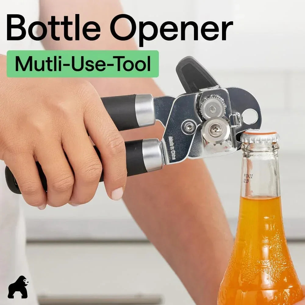 Multi-use bottle opener tool opening a glass bottle, perfect for kitchen routines.