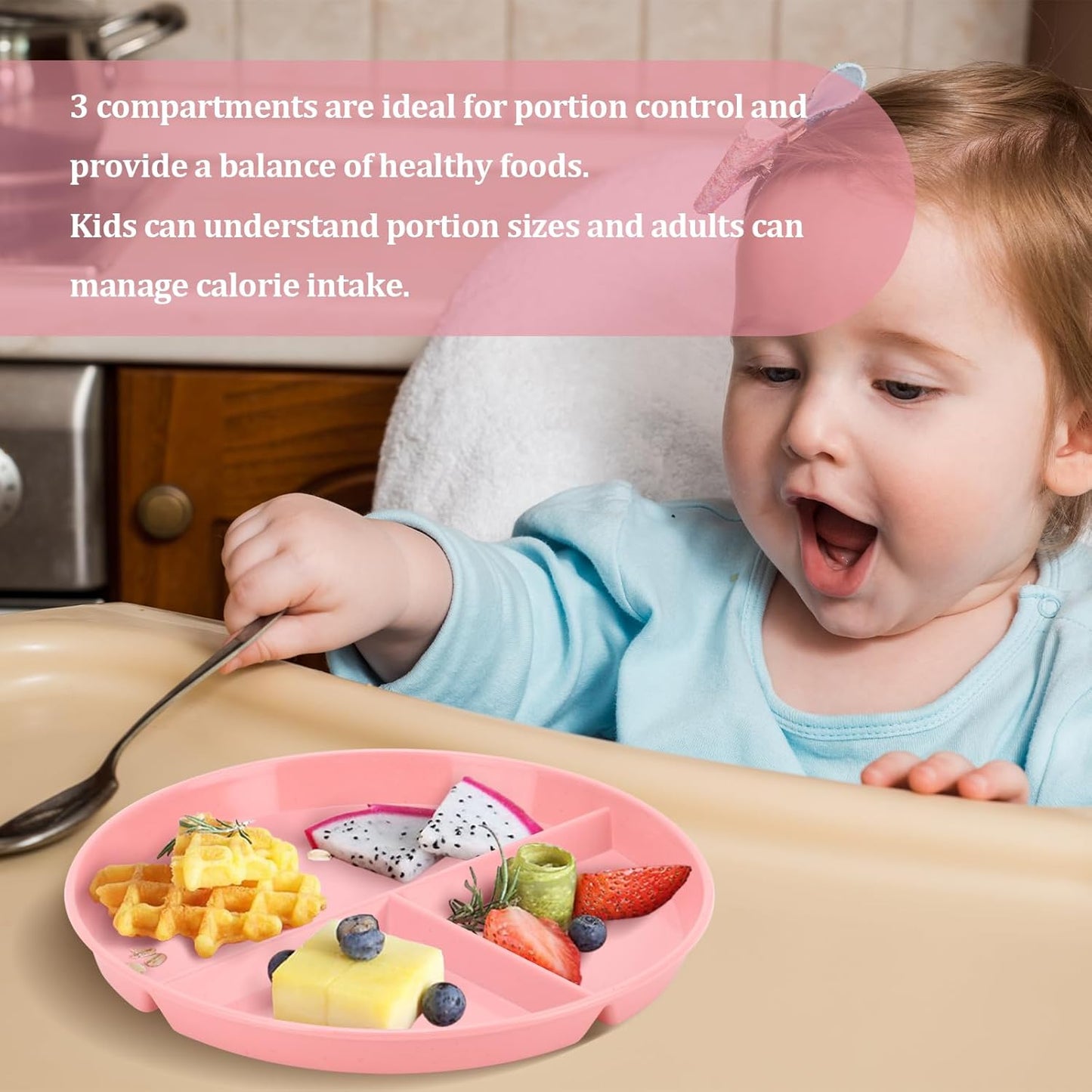 9-Inch Unbreakable Divided Plates, 8-Pack Microwave & Dishwasher Safe Wheat Straw Plates, Bpa-Free, 3-Compartment Portion Control Plates, Durable Dinnerware