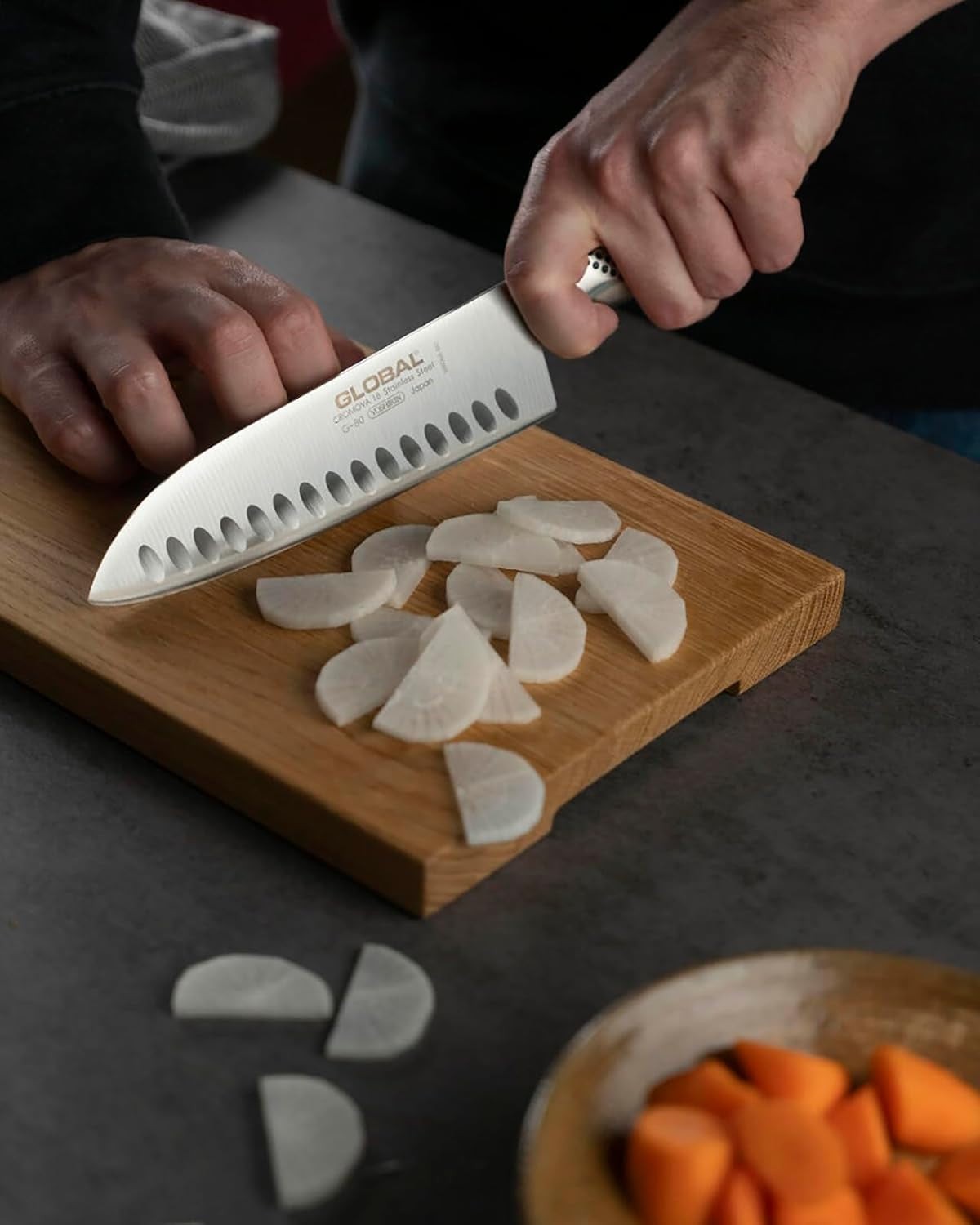 3 Piece Knife Set - 7 Inch Hollow Ground Santoku, 5 Inch Utility, 3 1/2 Paring, Lightweight Japanese Stainless Steel, Razor Sharp Edge, Made in Japan, G-80338