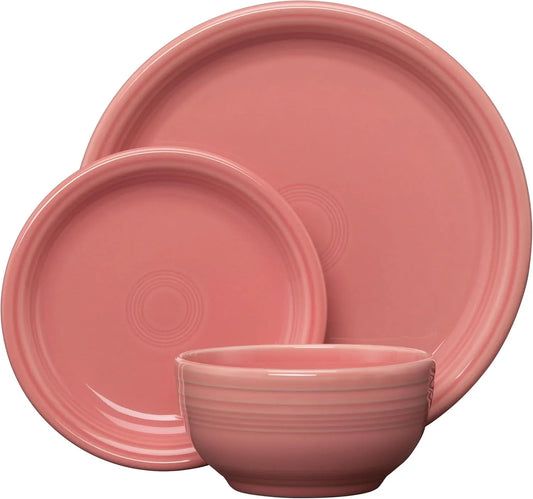 ® Bistro Coupe 3-Piece Dinnerware Set – Durable Ceramic, Lead-Safe, Dishwasher/Microwave/Oven Safe – Made in USA Dinnerware - Peony