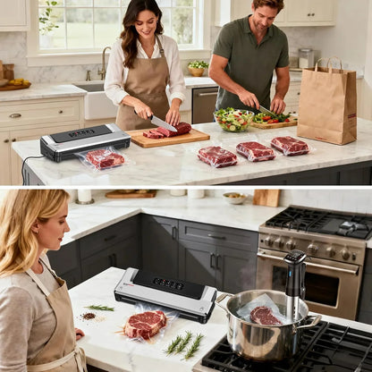 Vacuum Sealer Machine | Compact Food Sealer for Kitchen Storage & Meal Prep | Multiple Modes​​ | External Vacuum System | 5 Bags, Silver​​