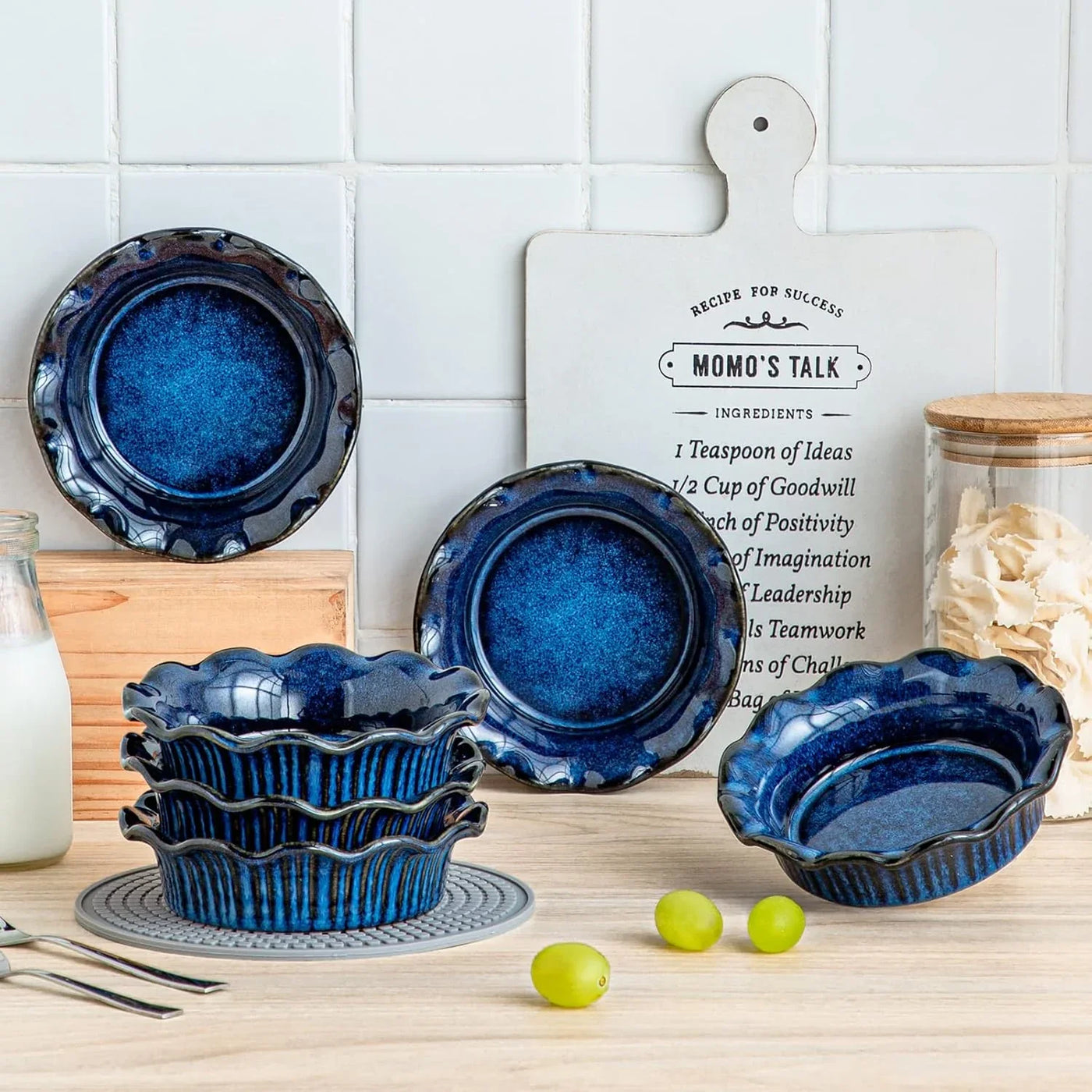Mini Pie Pans Set of 6, 5.2 Inch Ceramic Deep Dish Pie Plate for Baking Microwave & Oven Safe, Cream Colored