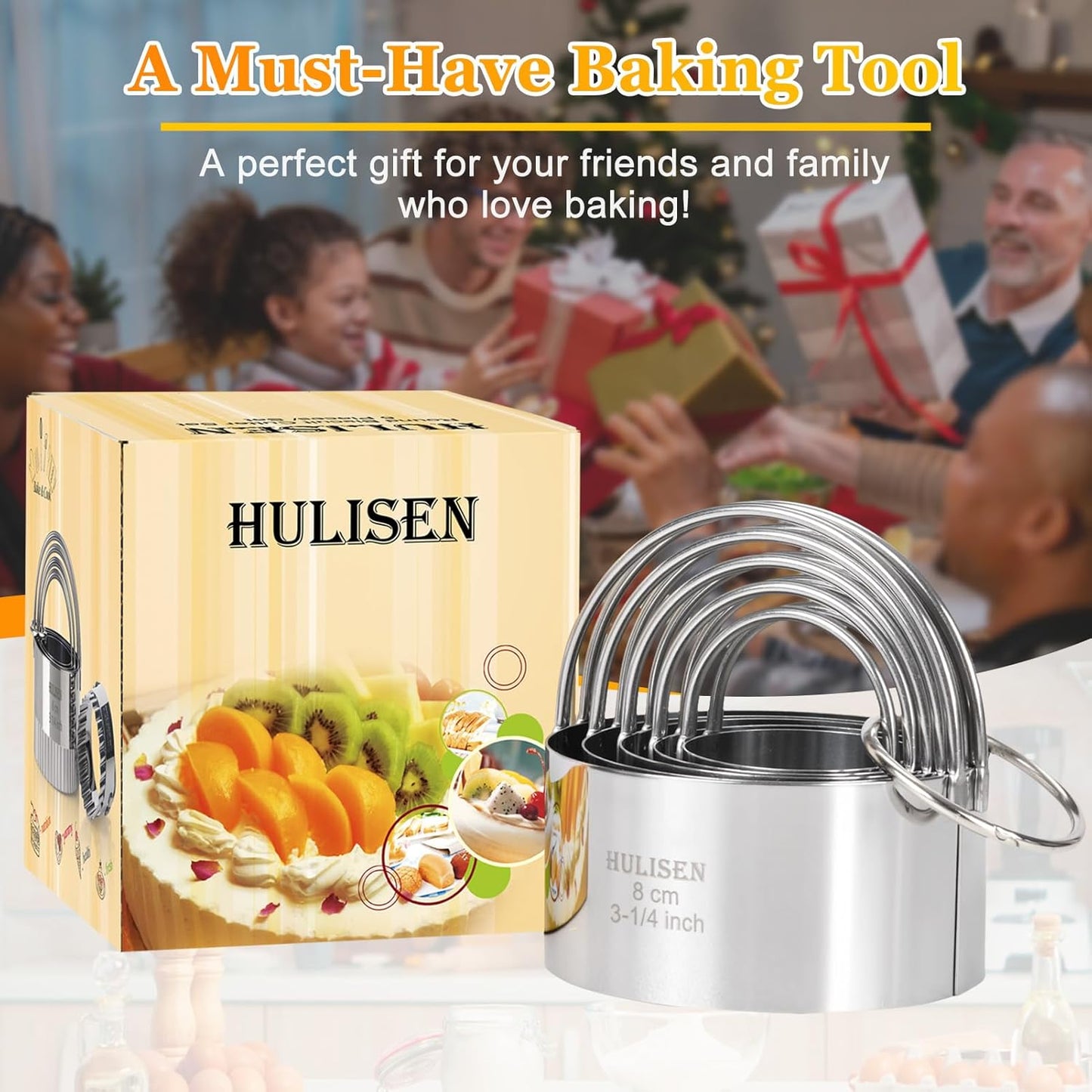 Biscuit Cutter Set (5 Pieces/Set), round Cookies Cutter with Handle, Professional Baking Dough Tools, Gift Package