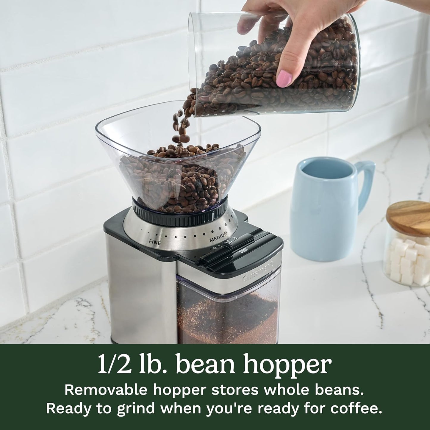 Coffee Grinder, Electric One-Touch Automatic Burr Coffee Grinder with 18-Position Grind Selector, Cup Size Selector for 4 – 18 Cups, DBM-8P1, Black Stainless