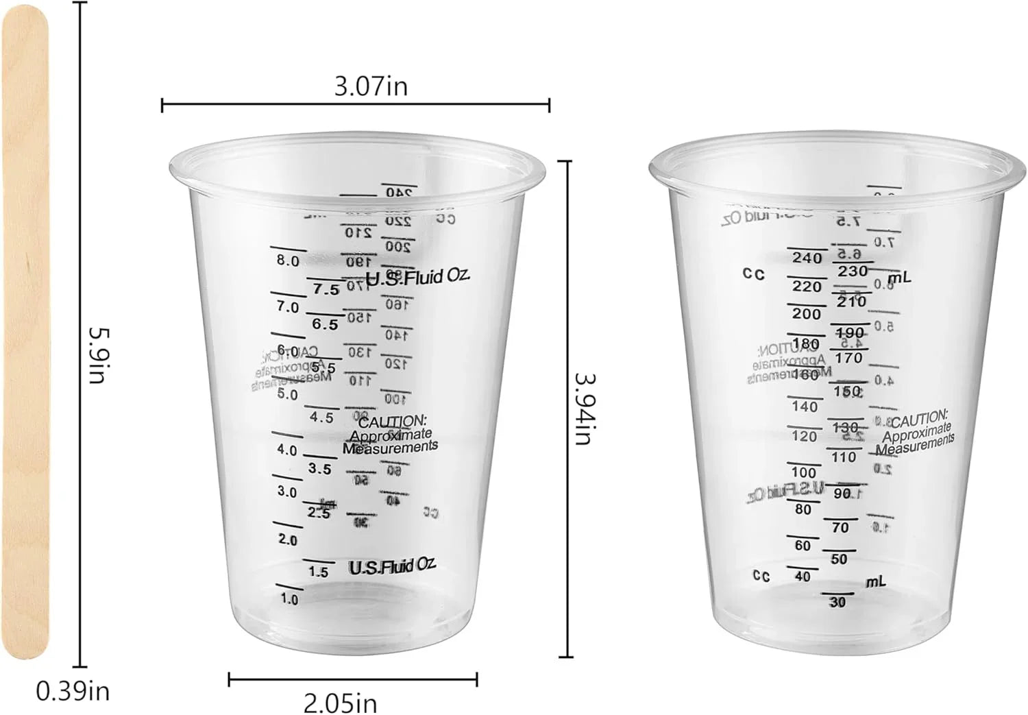 20Pcs 8Oz Graduated Clear Plastic Measuring Mixing Cups with 20Pcs Wooden Stirring Sticks for Mixing Paint, Pigments, Epoxy Resins