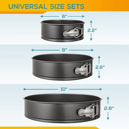 Springform Pan Set of 3 Non-Stick Leakproof round Cake Pan Set Includes 3 Pieces 6" 8" 10"