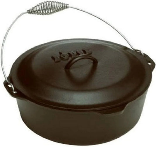 7 Quart Pre-Seasoned Cast Iron Dutch Oven with Lid - Wire Bail Handle for Easy Transfer from Cooking Surface to Table - Use in the Oven, on the Stove, on the Grill or over the Campfire - Black
