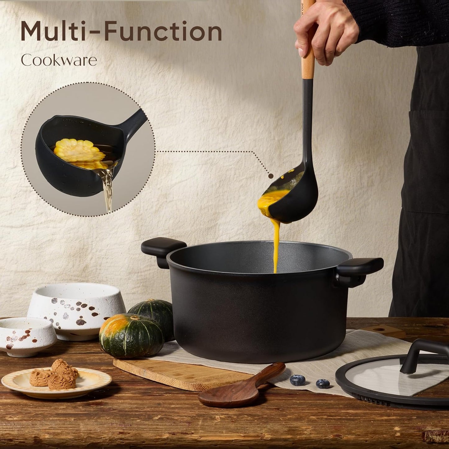 28PCS Pots and Pans Set, Nonstick Cookware Set Kitchen Non Stick Induction Titanium Cookware Non-Toxic Granite Cooking Set, PFOA Free, Black