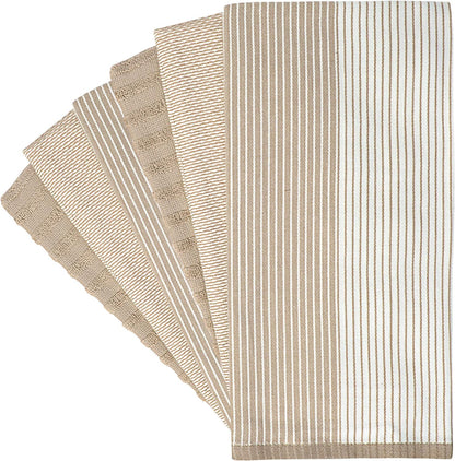 Premium Kitchen Towels (20”X 28”, 6 Pack) | Large Cotton Dish Towels | Flat & Terry Highly Absorbent Kitchen Linen Set with Hanging Loop | Tan
