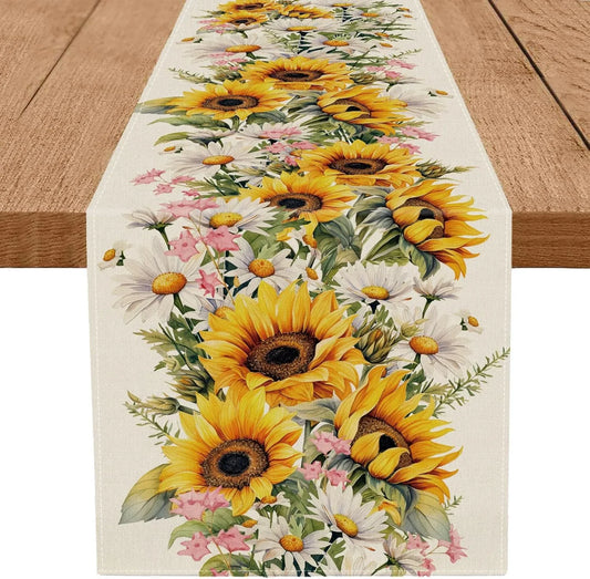 Spring Table Runner Summer Sunflowers Daisy Home Party Kitchen Dining Table Decoration 13X72 Inch